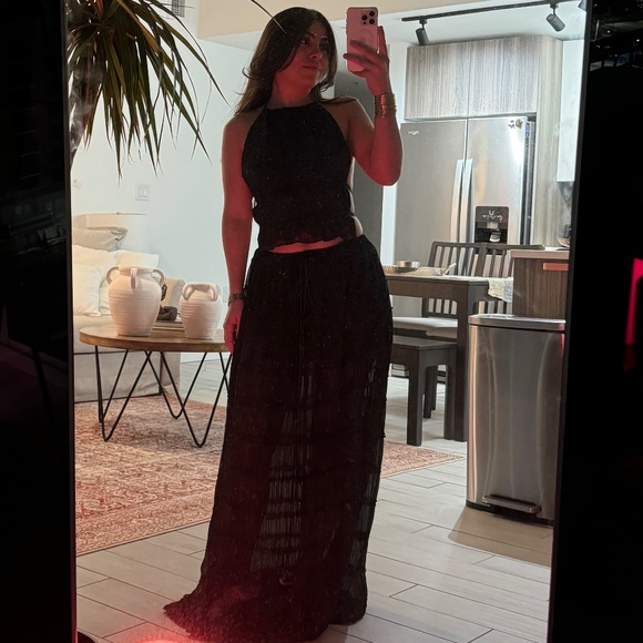 Black Boho Halter Set - Halter Top + Maxi Skirt - Picture 2 of 4